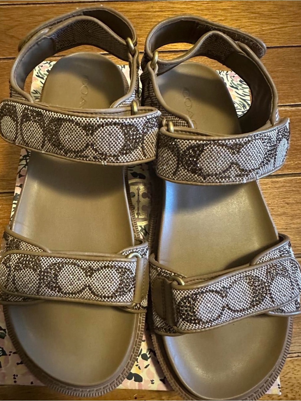Coach Tan/Brown Signature Canvas Sport Sandals